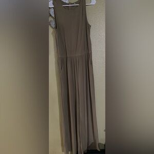 Minimalist Tan Sleeveless one piece pant Romper set - stretchy, pockets size L